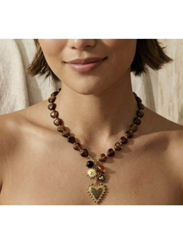 Mayamar Heart-Shaped Beaded Necklace & Charms New